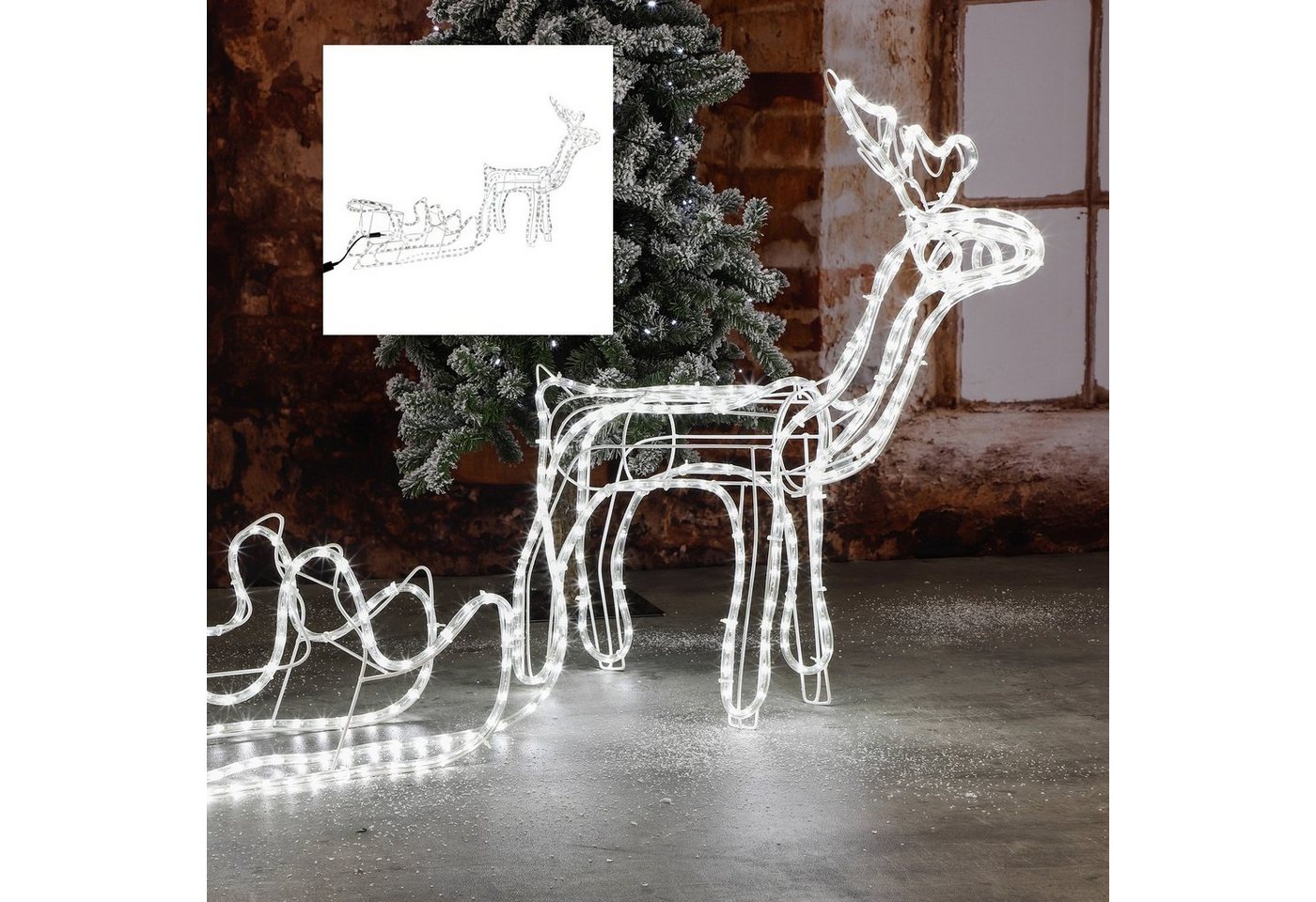 Haushalt International Weihnachtsfigur Rentier mit Schlitten 288 kaltweiße LEDs von Haushalt International