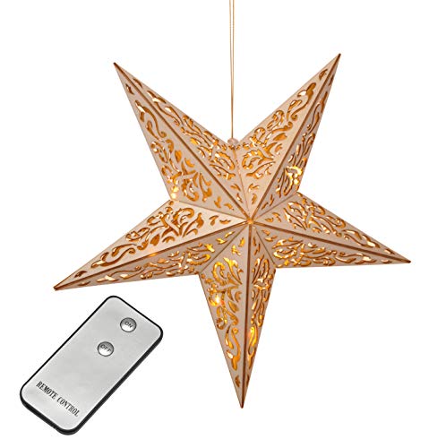 Holzstern mit Fernbedienung 40cm LED beleuchteter Stern Weihnachts Fenster Deko von Haushalt International