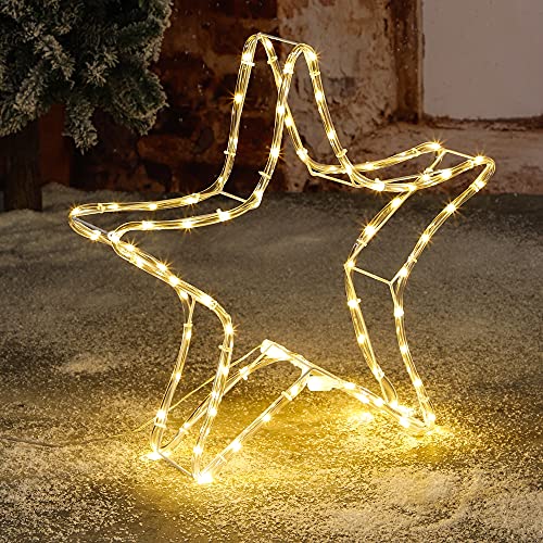 Haushalt International LED Lichterschlauch Stern 3D mit 80 LEDs warmweiß Leuchtfigur Weihnachtsstern Lichterstern Leuchtstern Weihnachtsbeleuchtung Deko Weihnachtsdeko für Innen und Außen von Haushalt International