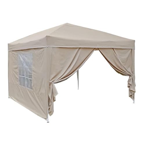 Haushalt International Pavillon 2er Pack zu 3x3, Beige, mit Fenster und Reißverschluss, wetterfest, UV-Schutz, Aluminiumgestell, faltbar, für Outdoor-Events, Picknicks oder Camping von Haushalt International