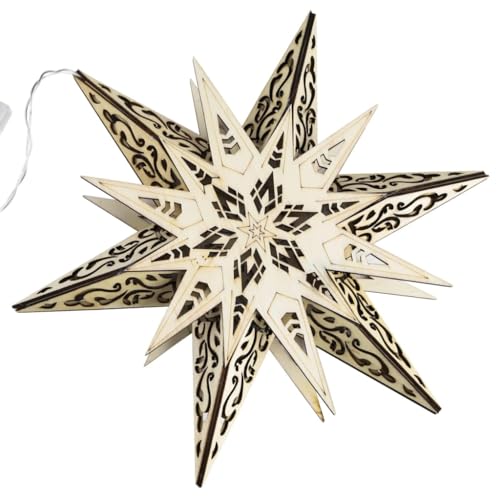 Weihnachtsstern Stern aus Holz Dekostern 6 Lichter Lämpchen warmweiß Ø 30 cm von Haushalt International