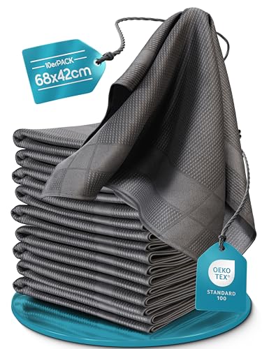 Haushalt und Genuss Microfaser Geschirrtücher Set 68x42cm Hochsaugend & Schnelltrocknend Streifenfrei bis 95°C Waschbar trocknergeeignet fusselfrei Küchenhandtücher (10, Grau, 68x42cm) von Haushalt und Genuss