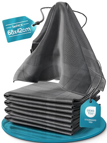 Haushalt und Genuss Microfaser Geschirrtücher Set 68x42cm Hochsaugend & Schnelltrocknend Streifenfrei bis 95°C Waschbar trocknergeeignet fusselfrei Küchenhandtücher (5, Grau, 68x42cm) von Haushalt und Genuss