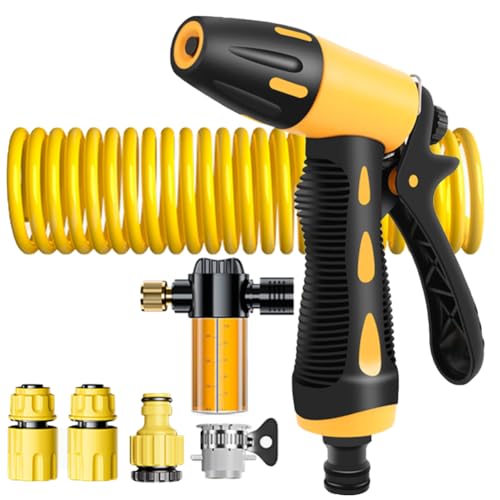 Gartenspritze mit Wasserleitung Schlauch, Spritzpistole für Bewässerung und Reinigung, Garten Spritze, Hochdruck Gartenbrause, Hochdruckpistole (Wasserpistole + 20m Schlauch + Schaumtopf) von Hausio