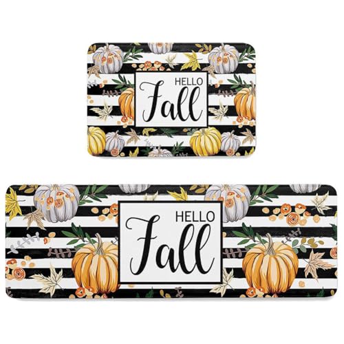 Hausio 2 Stück Herbst Kürbis Deko - Halloween Fußmatte HerbstHerbst Fußmatte, Herbst Deko Willkommensmatte für Innen Außen, Herbstdeko Teppich für Schlafzimmer Wohnzimmer (Set 2) von Hausio