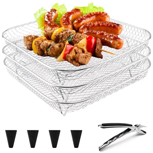 Hausio 3 Stück Körbe für heißluftfritteuse - 304 Edelstahl Skorb für Heißluftfritteuse, Frittierkorb für Topf Racks Luftfritteuse Korb Air Fryer Tray Grillrost Rack Grillrost Airfryer (Set 1) von Hausio