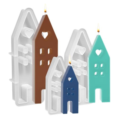 Hausio 3 Stück Silikonform Haus Silikonformen Epoxidharz Silikonform Gießform Haus Häuser Gießformen Silikon Häuser Haus Silikon Gießform Haus Häuser für Sojawachs Kerzen, Seife, Handwerk (6 Pcs) von Hausio
