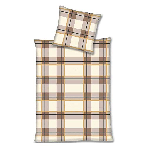 Hausmarke Magita Microfaser Bettwäsche Braun Weiß Kariert 135x200 cm + 80x80 cm von Hausmarke Magita