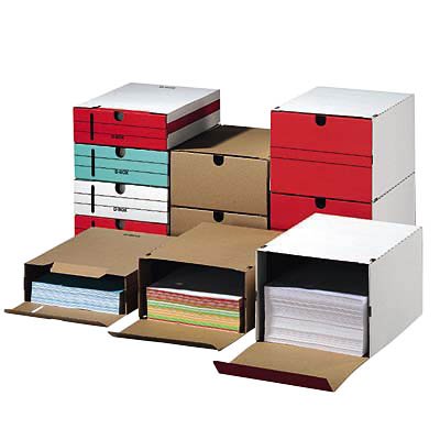 10 Maxi-Archivboxen weiß-rot / 24,4 x 32,1 x 18,5 cm von Hausmarke