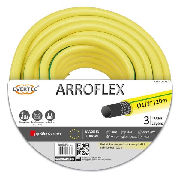 ARROFLEX Gartenschlauch 1/2 Zoll, 25m, 3-schichtig, Trikotgewebe, P... von Hausmarke