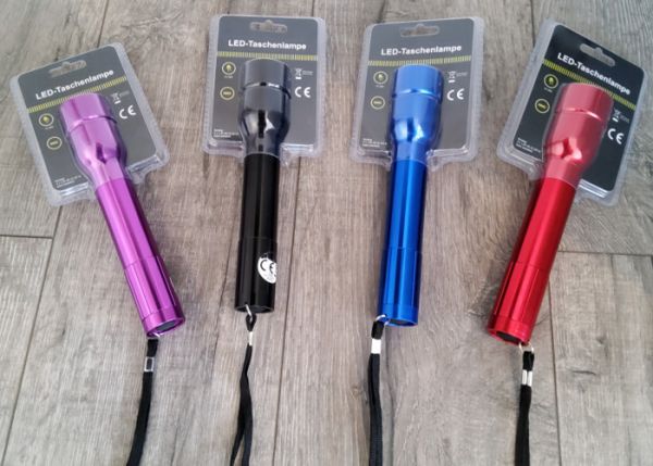 LED Taschenlampe mit 12 LED, Aluminium, farblich sortiert von Hausmarke