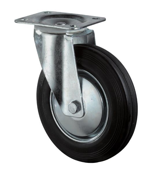 Lenkrolle Ø80mm, Gummi schwarz, 50 kg, Transportrolle mit Stahlfelg... von Hausmarke