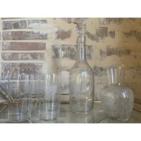 Vintage Glaswaren Set | Dekanter, Vase, 4 Trinkgläser von HausofPowell