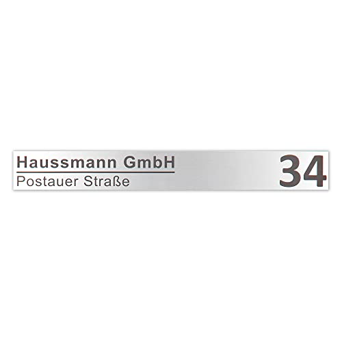 Individuelles Namensschild XXL für Paketbriefkasten 400 x 50 mm Kunststoff Alu gebürstet - Personalisiert von Haussmann