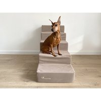 Beige Velour 5-stufen-Hund Treppe | Kleine Hundebettrampe von HaustierStore