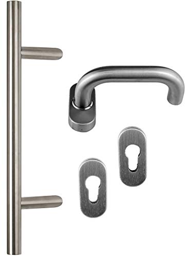 Edelstahl Haustür- Beschlag- Set 1018 Stoßgriff-Länge: 350mm von Haustürbeschlag