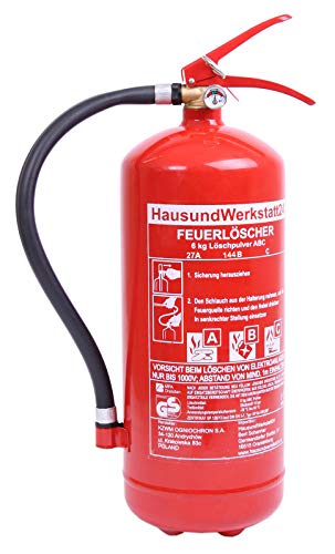 6 kg Pulver Feuerlöscher 12 LE mit Manometer (Dauerdrucklöscher GP-6X Instandhaltungsnachweis Feuerlöscher-Tauschsystem) von HausundWerkstatt24