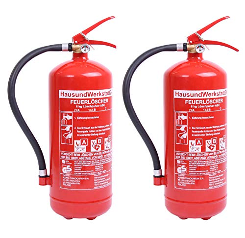 Doppelpack 6 kg Pulver Feuerlöscher 9 LE mit Manometer (Dauerdrucklöscher GP-6X Instandhaltungsnachweis von Feuerlöscher-Tauschsystem) von HausundWerkstatt24