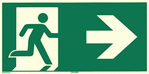 Rettungszeichen Rettungsweg rechts nach ISO 7010, Kunststoff nachleuchtend + selbstklebend von HausundWerkstatt24