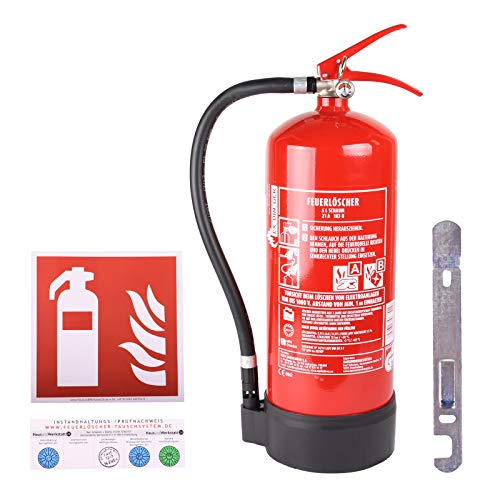 Set AB 6l Schaum-Feuerlöscher 6 LE Manometer Halterung + Symbolschild Feuerlöscher ISO 7010 (Dauerdrucklöscher GPN-6X) von HausundWerkstatt24
