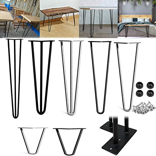 4 Stück Tischbeine DIY Haarnadelbeine Couchtisch Möbel Beine Schwerlast 10mm Stahl Tischgestell, 4er Set Modern-Stil DIY Metall Möbelfüße Tischkufen Schwarz für Do-It-Yourself Esstisch Arbeitstisch von Hausweethouse