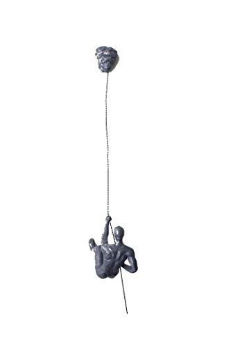 1x Silber Kletterer Abseilender Klettermann mit Drahtseil Wandmontage Kunst-Skulptur Wanddekoration Kunstharz Statue von Haute Collage