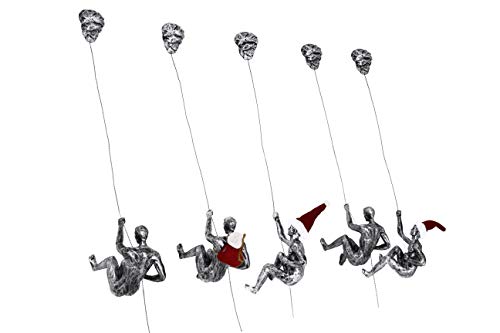 5X Große Antik-Silber Klettern Abseilen Hängen Ornamente Figuren Set von 5 Klettern Männer Wandbehang Figuren Abseilen Ornament Skulptur Wandkunst Harz und Metall Bungee Jumping Man Hängen an Draht von Haute Collage