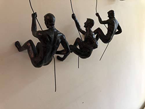5x Große Bronze Klettern Abseilen Hängen Ornamente Figuren Set von 5 Klettern Männer Wandbehang Figuren Abseilen Ornament Skulptur Wandkunst Harz und Metall Bungee Jumping Man Hängen an Draht B5C von Haute Collage