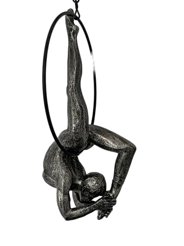 Haute Collage Antik-Silber weiblicher Gymnast Akrobat auf Einem Ring – nach unten schauende Figur im Vintage-Stil von Haute Collage