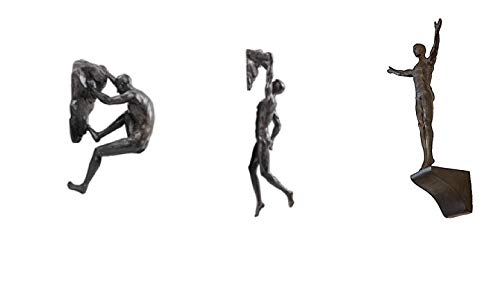 Haute Collage Bronze Kletterer Set von 3 Figuren Wand Klettern Trio Männer x3 Skulpturen Poly Resin Statue Große Ornamente Wandkunst von Haute Collage