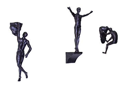 Haute Collage Bronze Rock Climbers Set mit 3 Figuren Wandklettern Trio Männer x3 Skulpturen Polyresin Statue große Ornamente Wandkunst Wandbehang von Haute Collage