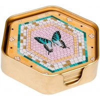 Sechseckiges Glasuntersetzer Mit Luxem Gold Hübsches Schmetterlingsmuster Getränkeuntersetzer 4Er Set Untersetzerhalter Pink Smaragd Luxus Interiors von HauteCollageLondon