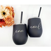 Personalisierter Weinbecher Mit Deckel & Strohhalm Lasergraviertes Geschenk von HautePinkCreations