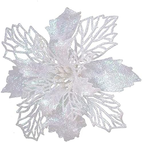 10 Stücke Christbaumschmuck Glitter Ornament Weihnachtsschmuck Baumschmuck Künstliche Weihnachten Blumen Deko für Weihnachtsbaum Weihnachtskranz (Weiß,9cm) von Hava Kolari