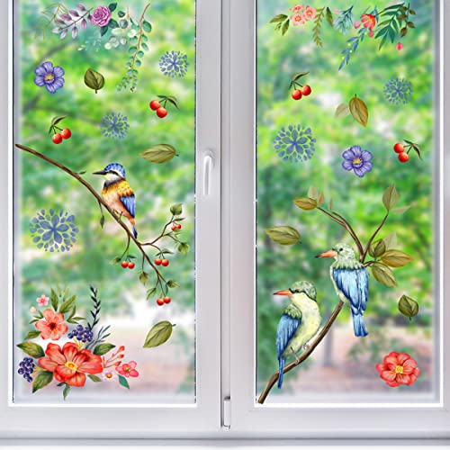 22 Stück Fensterbilder Wandtattoo Loft Fensterbild Frühling Vogel Set frühlingshafte Fensterdeko Blume - Wiederverwendbare Vögel Fensteraufkleber von Hava Kolari