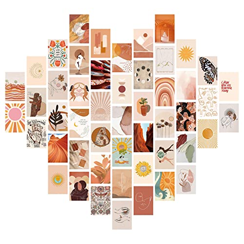 50 teiliges Wandcollage Set, Vintage Ästhetisches Bild Wall College Kit, Boho Kleines Poster Wandkunstdrucke Fotosammlung Schlafzimmer Deko Mädchen (Orange) von Hava Kolari