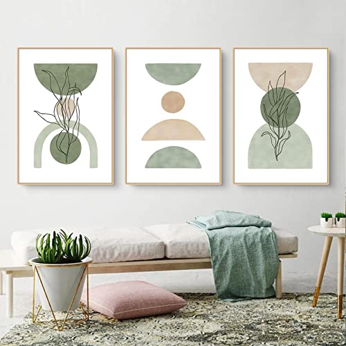 Hava Kolari 3er Poster Set, Moderne Abstrakt Grün Bilderset Wandbilder mit Kunstdruck, OHNE Rahmen, Wandposter Leinwandbilder Pflanze Deko Wohnzimmer (Stil C,30 x 40 cm) von Hava Kolari