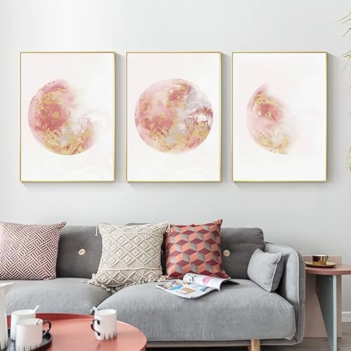 Hava Kolari 3er Poster Set Mondphase, Abstrakt Pink Wandbilder Kunstposter Mond, OHNE Rahmen, Leinwandbilder Wanddeko für Wohnzimmer Schlafzimmer (40x50cm) von Hava Kolari