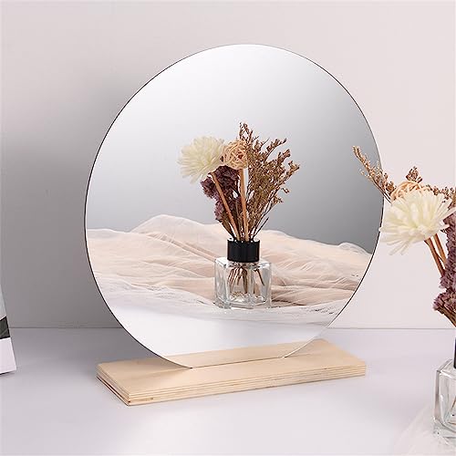 Hava Kolari Acryl Makeup Spiegel Rahmenlose dekorative Kosmetik Tischspiegel Unregelmäßige Form mit Holzsockel für Schlafzimmer, Wohnzimmer und minimale Räume Raumdekor (B: 24 * 24cm) von Hava Kolari