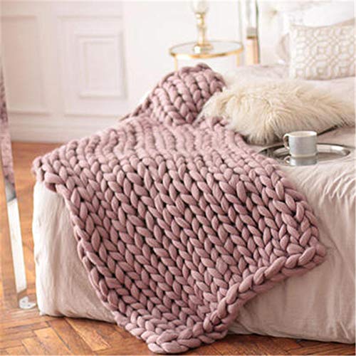 Hava Kolari Gestrickte Decke, Grobe Strickdecke Wolle Garn Arm Super große handgewebte Decke Haustier Bett Stuhl Sofa Yoga Matte Teppich (Graues Rosa,80x100cm) von Hava Kolari