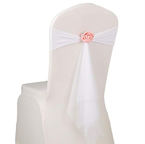 Hava Kolari Hochzeit Schärpen Schleife Satin Stuhlhussen Stuhlbezug Dekoration Stuhlschärpen Satinschleife Schleifen Party Events Supplies (Weiß,25 Stück) von Hava Kolari