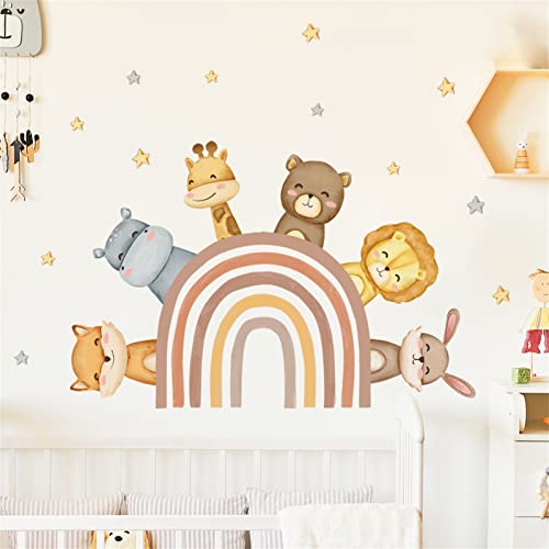 Hava Kolari Kinder Regenbogen Wandtattoo, Regenbogen Stern Tiere Selbstklebend Wandsticker, DIY Wandaufkleber Wanddeko Aufkleber für Kinder Babyzimmer von Hava Kolari