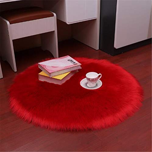 Hava Kolari Lammfell Faux Teppich Schaffell Lammfellimitat Nachahmung Longhair Bettvorleger Fell Wolle Vorleger oder Matte für Stuhl Sofa (35cm,Rot) von Hava Kolari