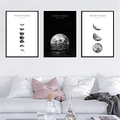 Hava Kolari Poster Set, 3er Set Wandposter Mondphase, Nordic Poster Modern Schwarz Weiß Bilder Wandbilder Poster Set für Wohnzimmer, Schlafzimmer Deko (50x70 cm,B) von Hava Kolari