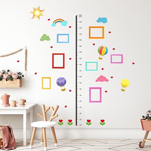 Hava Kolari Regenbogen Kinder Messlatte Höhentabelle, Heißluftballon Höhe Diagramm Wandtattoo Wandaufkleber Baby Wachstum Wandlineal für Mädchen Babyzimmer Kinderzimmer von Hava Kolari