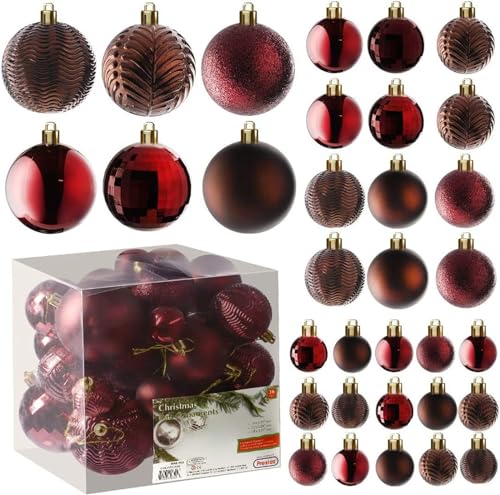 Hava Kolari Weihnachtskugeln 36pcs Christbaumkugeln Set Christbaumschmuck für Weihnachtsbaum Dekoration Weihnachtsdeko Partydeko (Weinrot) von Hava Kolari