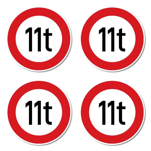 Aufkleber: ⌀ 100 mm, 4 Stück - Zulässiges Maximalgewicht - 11 t - Tonnen - StVO Zeichen Z-262 von Havati