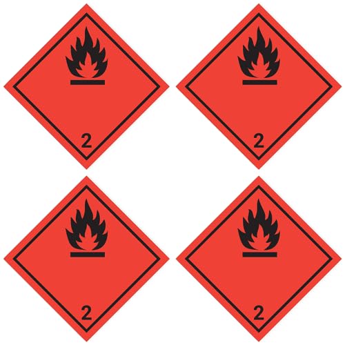 Aufkleber: 100x100 mm, 4 Stück - Gefahrzettel - Gefahrgutklasse - Klasse 2.1 - schwarz - entzündbare Gase - ADR/GHS/DGR/UN Sicherheitspiktogramm von Havati