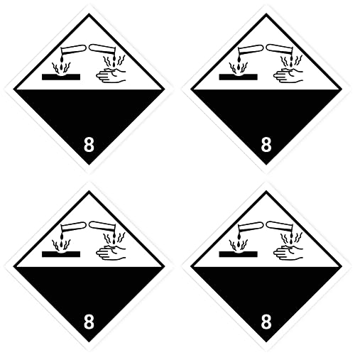 Aufkleber: 100x100 mm, 4 Stück - Gefahrzettel - Gefahrgutklasse - Klasse 8 - ätzende Stoffe - ADR/GHS/DGR/UN Sicherheitspiktogramm von Havati