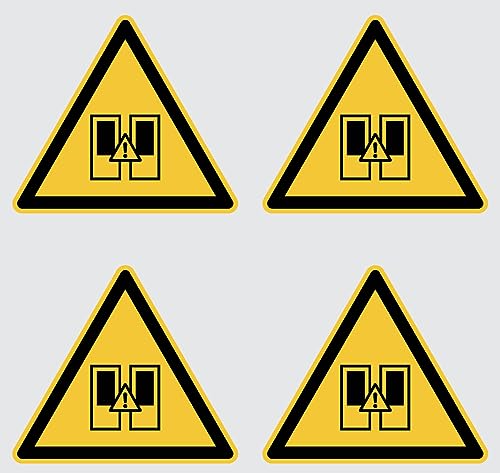 Aufkleber: 100x100 mm, 4 Stück - Warnung vor automatischen Türen - Tür schließt automatisch - DIN EN ISO 7010 / ASR A1.3 von Havati